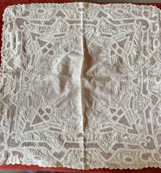 Extremely Rare Early Antique Handmade Lace Scarf Great For Doll Clothes