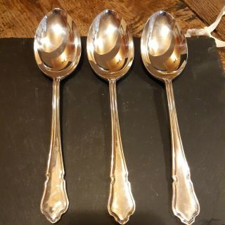 Du Barry Pattern Large Serving Spoons Silver Plated Made In Sheffield Set Of 3