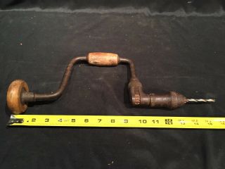 Vintage Antique Hand Crank Drill Wood Handle Knob Carpentry Carpenter Tool