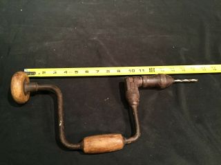 Vintage Antique Hand Crank Drill Wood Handle Knob Carpentry Carpenter Tool 2
