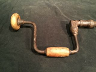 Vintage Antique Hand Crank Drill Wood Handle Knob Carpentry Carpenter Tool 3