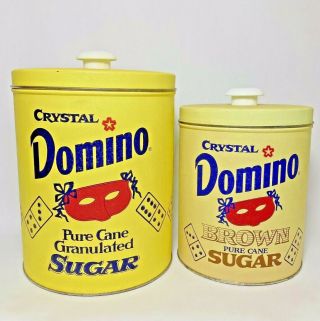 Vintage Crystal Domino Sugar Canister Set Of 2 Pure Cane Granulated & Brown