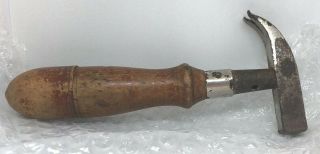 Rare Vintage Small Claw Hammer With Extra Tool Storage In Wood Handle 7 "