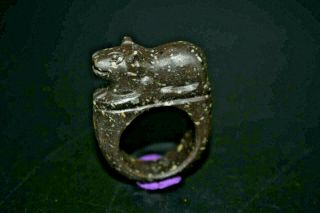 Very Unique Old Bactrian Ring Made From Jasper Stone In Form Of A Rabbit On Top