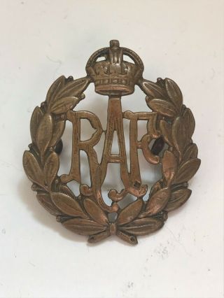 Antique World War One Era Royal Air Force Cap Badge C.  1918