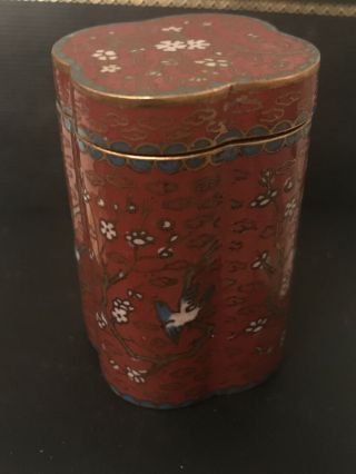 Antique Chinese Bronze Cloisonné Enamel Opium Canister Jar Snuff Box With Birds
