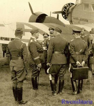 Rare Luftwaffe Kommandeur Meets W/ Senior Officers By Ju - 52 Transport Plane