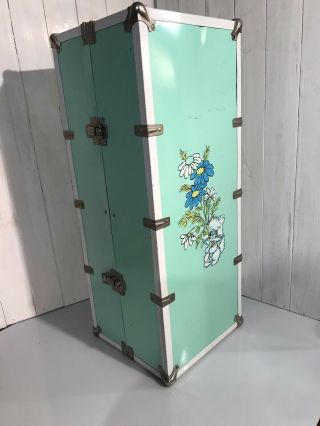 Vintage 1950s Cass Toys Metal Doll Case/wardrobe Trunk Green Cat Usa