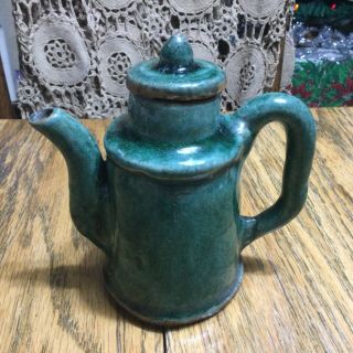 Antique Chinese Ceramic / Pottery Green Teapot / Wine Pot,  19th C / Marked