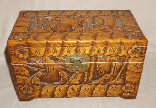 Large Vintage Hand - Carved Wooden Sailor’s Good Luck Chest / Box