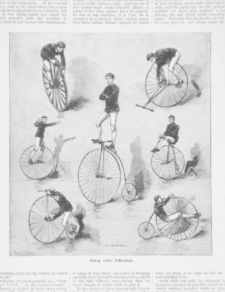 Old Antique Print Cycling Penny Farthing Bicycle Bike C1890 