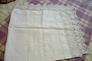 Pretty White Vintage Cotton Tablecloth W/hand Made Lace Edge