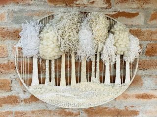 Mid Century Vintage Weaving Wall Hanging Textile Fiber Art Trees Nature Boho