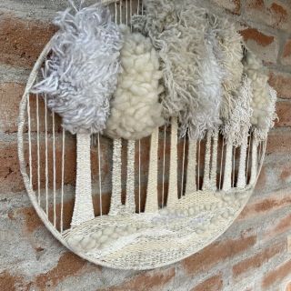 Mid Century Vintage Weaving Wall Hanging Textile Fiber Art Trees Nature Boho 3