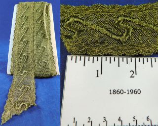 Vintage Art Deco Olive Green Net Silk Embroidered Lace Dress Trim Yardage 5 Yard
