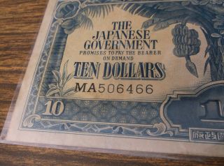 RARE 1942 The Japanese Government Malaya 10 Ten Dollars W/ SN MA506466 WWII 3