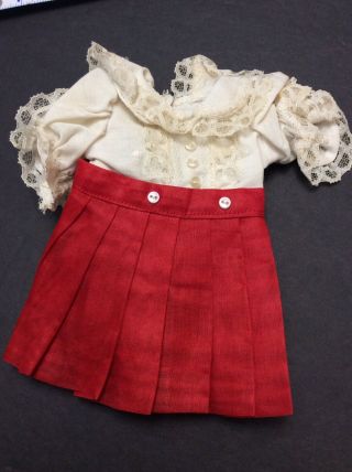 Antique Vintage Baby Doll Dress Bisque French German Fashion Red Pleated
