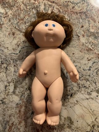 Vintage 87’ Cabbage Patch Doll,  Hard Body,  Brown Hair Blue Eyes,  Naked