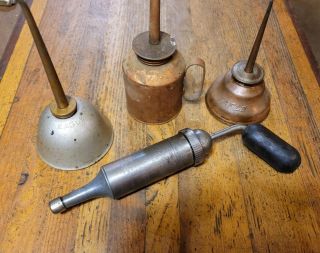 Vintage Tools Rare Oil Can Canisters Thumb Pump Trigger Squirt Mechanics Usa ☆
