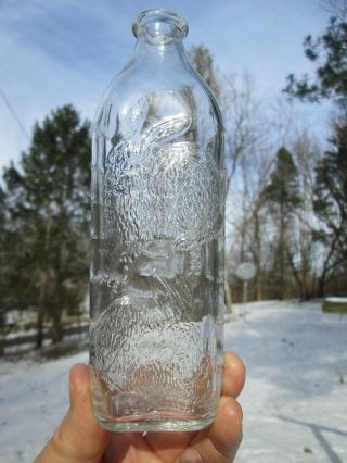 Antique,  Glass,  Baby Bottle With Embossed Bunny Rabbits