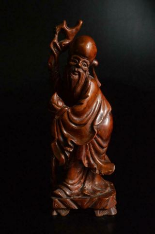 P2204: Japanese Wooden Jurojin Statue Sculpture Ornament Figurines Okimono