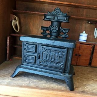 Cast Iron Stove Vintage Antique Miniature Dollhouse Dot Wood Burning Kitchen