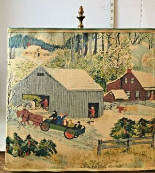 Vintage Lamp Shade Grandma Moses Bark Cloth Early Springtime On The Farm Pattern