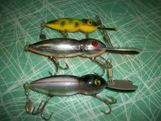 3 Vintage Whopper Stopper Hellbender Old Bass Fishing Lures Texas Baits