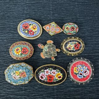 1 Vintage Micro Mosaic Italian Floral Turtle Brooch Pin / Your Choice Of 1