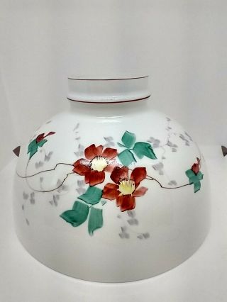 Antique 10 " Student Oil Lamp Shade Opaque White Hand Painted Red Wild Flowers