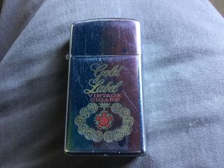 Rare 1968 Zippo Slim Lighter Gold Label Vintage Shakespeare Cigars