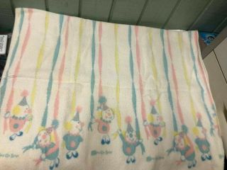 Vintage C1960 Baby Blanket Beacon Pastel Clowns
