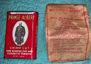 Prince Albert Tobacco Tin W/ Dr.  Grabow Pipe Offer Paper Antique Collectible