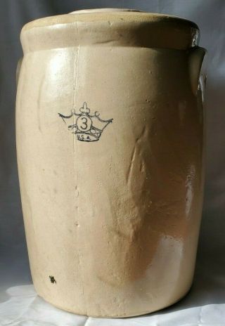 Antique Vintage 3 Gallon Pottery Blue Crown Stoneware Butter Churn Jug Crock Lid