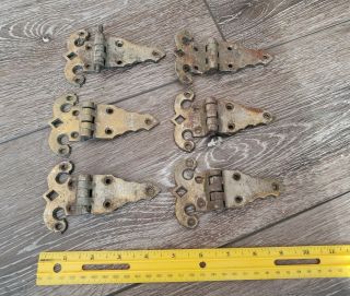 6 Antique Ornamental Door Hinges 4.  5 X 3 Inches Non - Magnetic Vintage Cabinet