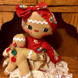 Primitive Gingerbread Doll Christmas with Baby Hang Sit 