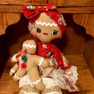 Primitive Gingerbread Doll Christmas with Baby Hang Sit 