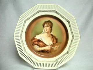 10 " Antique Schumann Germany Porcelain Artist Portrait Plate 2 Reticulated