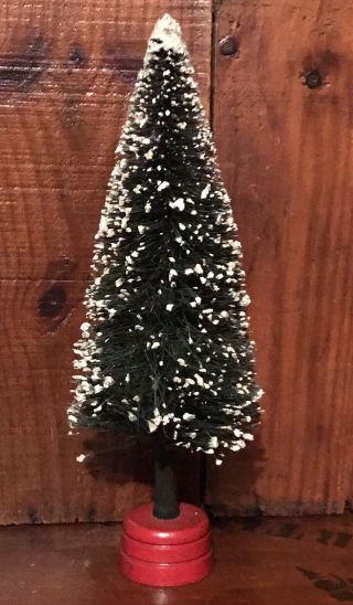 Tall Antique Vintage Primitive Christmas Bottlebrush Tree Red Wood Base Aafa