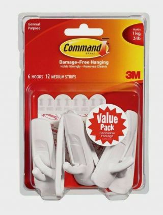 3m Command Value Pack12 Medium Wall Hooks 24 Med Adhesive Strips