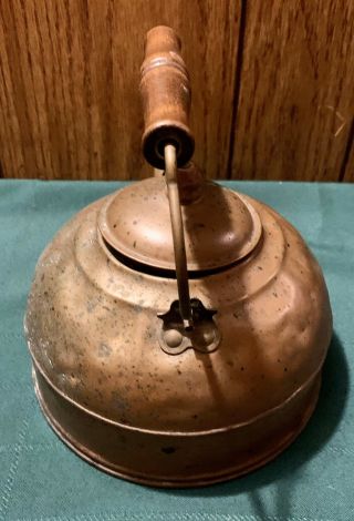 Vintage Antique Rustic Copper Tea Kettle Pot With Wood Handle 2
