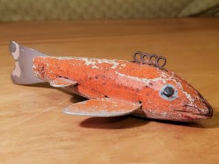 Orange Hand Carved Ice Fishing Decoy C.  1920s - 30s