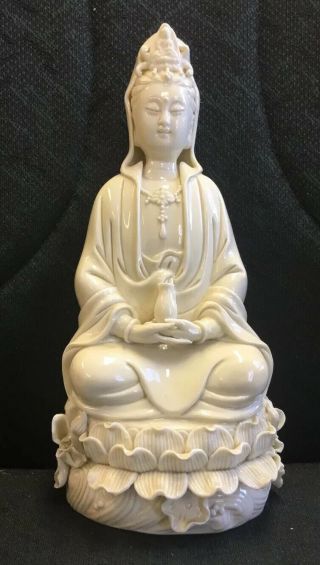 Rare Vintage Signed Japanese White Porcelain Sitting Kwan Yin Buddha