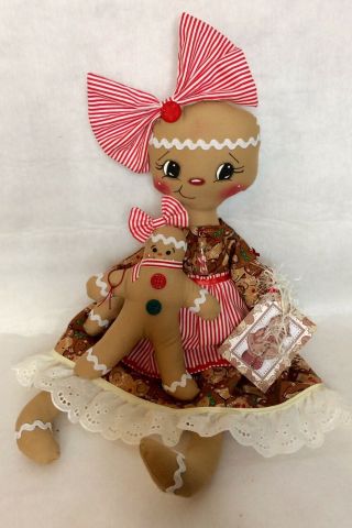 Primitive Gingerbread Doll Christmas with Baby Ornie Hang or Sit 2