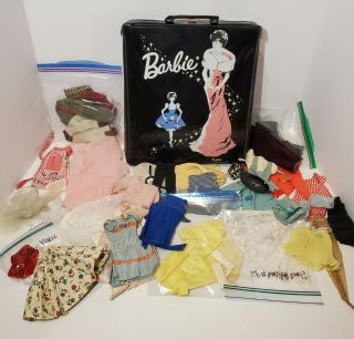 Huge Vintage 60s Mattel Barbie Doll Clothing And Black Case