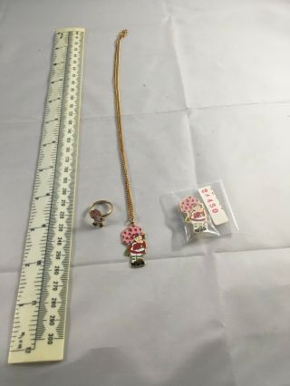 Vintage 1980 Strawberry Shortcake Necklace,  Pin Brooch & Ring A.  G.  C.  B 609