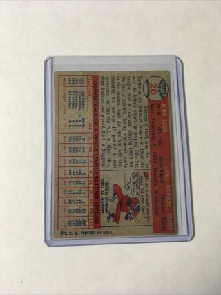 1957 Topps Hank Aaron Milwaukee Braves 20 Baseball Card HOF 2