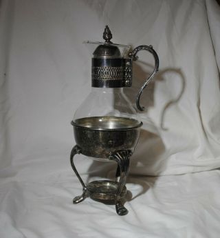 Vintage Silverplate Glass Coffee Decanter Pot Tea Warmer With Stand