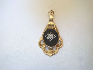 Vintage Antique Esemco 10k Gold Onyx Diamond Lavaliere Pendant