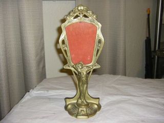 Antique Art Nouveau Figural Lady Nymph Gold Tone Vanity Table Dresser Mirror